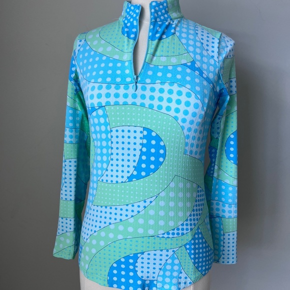 Ibkul Seafoam Green Dots Swirl Mock Neck Golf Sun Shirt Size Small - Picture 7 of 16
